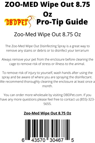 Zoomed Wipeout Reptile Terrarium Cleaner (8.75oz) - with Attached DBDPet Pro-Tip Guide