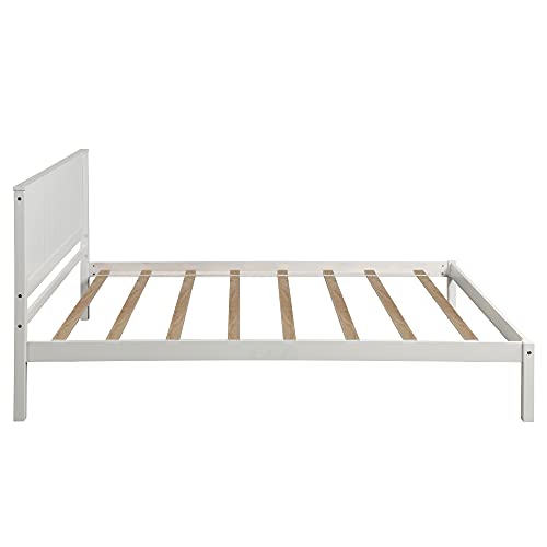 P PURLOVE Twin Size Platform Bed Frame with Headboard, Wood Platform Bed with Slat Support, No Box Spring Needed, White