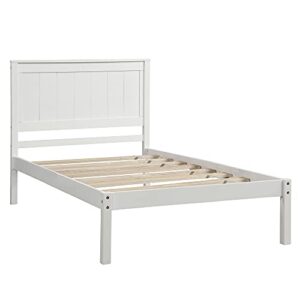 P PURLOVE Twin Size Platform Bed Frame with Headboard, Wood Platform Bed with Slat Support, No Box Spring Needed, White