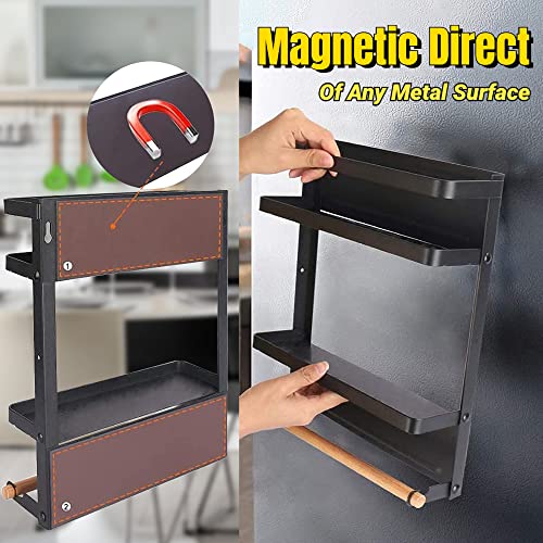 Magnetic Spice Rack,Magnetic Paper Towel Holder Super Magnetic Shelf Spice Rack Spice Organizer for Kitchen Organization and Storage Kitchen Storage Magnetic Spice Rack for Refrigerator Black