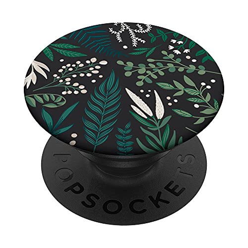 Green Botanical Fern Foliage & White Berry Floral Pattern PopSockets Swappable PopGrip