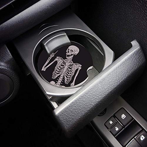 Funny Skeleton Cup Holders Car Coasters for Women/Men - 4 Pack Absorbent Ceramic Stone Drinks Automotive Cup Holders Coaster Set, Skull Skeleton Halloween Rock
