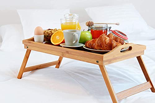 Artmeer Bed Tray Table with Folding Legs Wooden Serving Breakfast in Bed or Platter Tray,TV Table Laptop Computer Tray Snack Tray Large Size