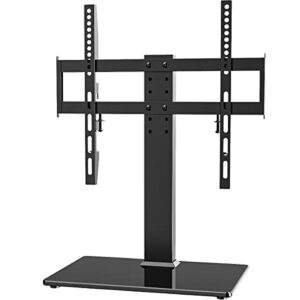 universal tv stand - table top tv stand for 27-60 inch lcd led tvs - 6 level height adjustable tv base stand with tempered glass base & wire management, vesa 400x400mm