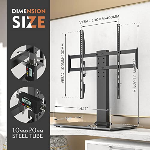 Universal TV Stand - Table Top TV Stand for 27-60 inch LCD LED TVs - 6 Level Height Adjustable TV Base Stand with Tempered Glass Base & Wire Management, VESA 400x400mm