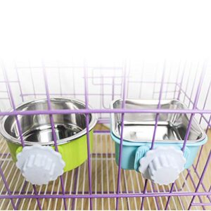 Crate Dog Bowl, Removable Stainless Steel Water Food Feeder Bowls Hanging Pet Cage Bowl Cage Coop Cup for Dogs Cats Puppy Rabbits Bird and Small Pets (Samll (Pack of 2), Square (Blue+Pink))