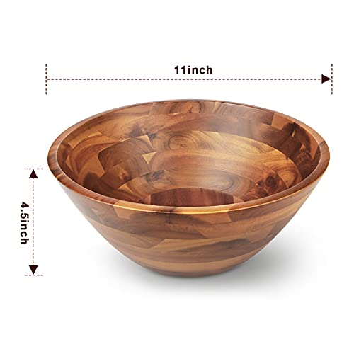 AIDEA Acacia Wood Serving Bowl for Fruits or Salads, 11" Diameter x 4.5" Height, Wooden Single Salad Bowl