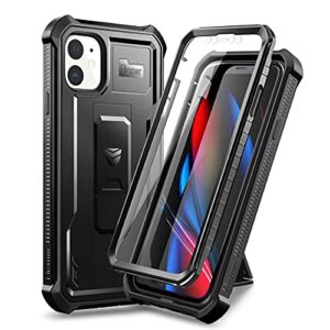 dexnor for iphone 11 case, [built in screen protector and kickstand] heavy duty military grade protection shockproof protective cover for iphone 11, 6.1 inch dark black