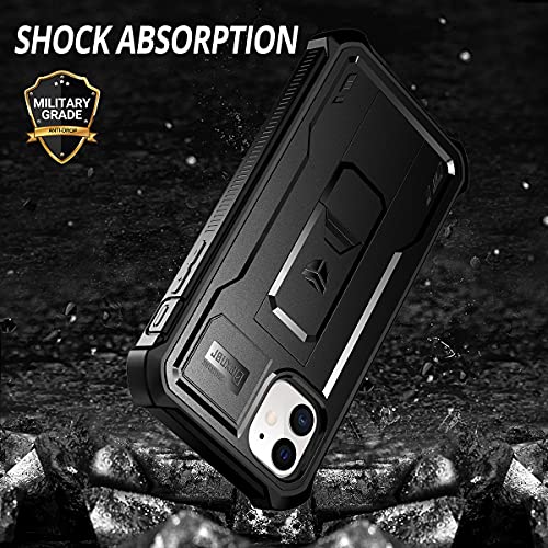 Dexnor for iPhone 11 Case, [Built in Screen Protector and Kickstand] Heavy Duty Military Grade Protection Shockproof Protective Cover for iPhone 11, 6.1 inch Dark Black