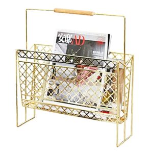 storage newspaper baskets magazine rack decoration gold iron art floor rack newspaper display rack hollow metal design (color : gold, size : 391545cm)