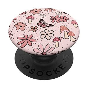 pink flowers butterflies & mushrooms cottagecore aesthetic popsockets swappable popgrip