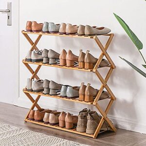 Goasis Lawn GL Bamboo 4-Tier Shoe Shelf Foldable Bamboo Shoe Rack Multifunctional Free Standing Shoe Shelf Storage Organizer