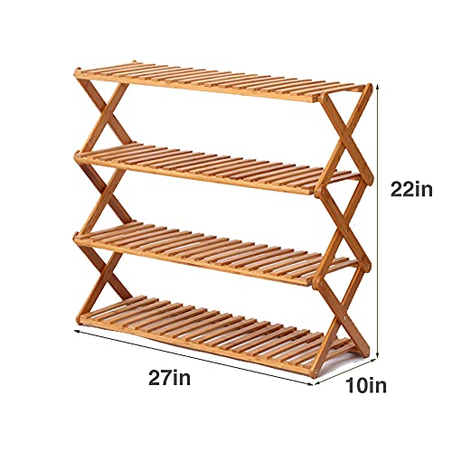 Goasis Lawn GL Bamboo 4-Tier Shoe Shelf Foldable Bamboo Shoe Rack Multifunctional Free Standing Shoe Shelf Storage Organizer