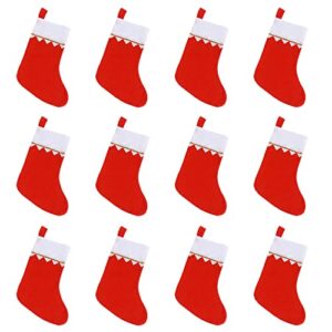 kimober 12 pcs red felt christmas stockings,hanging stocking with golden trim for fireplace christmas tree decoration