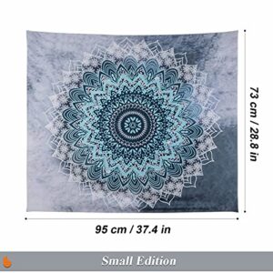 Urbanstrive Not Fade Machine Washable Mandala Tapestry Wall Hanging Trippy Hippie Bohemian Psychedelic Wall Tapestry for Bedroom Living Room, Blue White, Small (28.7x37.4 Inches)(73x95 cm)