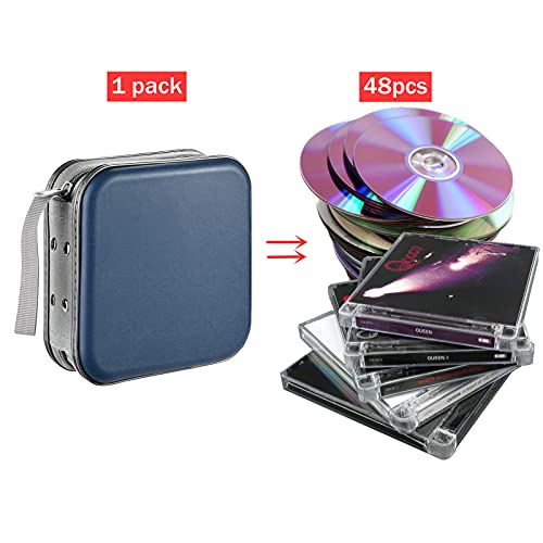 LIOVODE DVD Case, 48 Capacity CD Case Portable CD Case Holder Storage Hard Plastic DVD CD Wallet Holder Organizer for Car (Dark blue)