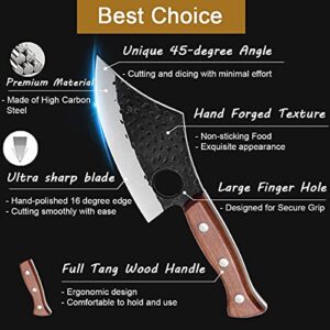 Purple Dragon Meat Cleaver Boning Knife Hand Forged Butcher Chef Knife Fillet Knife High Carbon Steel Full Tang with Leather Sheath Outdoor Knife for Kitchen Camping BBQ