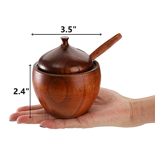 DEAYOU 3-Pack Wood Salt Box Spice Jar, Natural Wooden Salt Cellar with Lid and Spoon, Sugar Bowl Pepper Seasoning Container Holder Keeper for Kitchen, Serving, Condiment, Chili Powder, Japanese Style