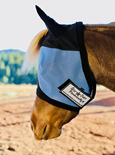 Star Point Horsemanship Miniature Horse Ear Cover Fly Mask (Medium 33In-38In, Light Blue)