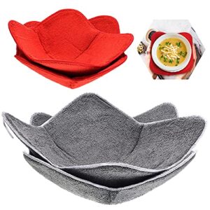 4 pieces 2 sizes bowl holders sponge and microfiber small bowls holder large bowl potholders for microwave heat insulated plate bowl food warmer for home kitchen and hot bowl holder