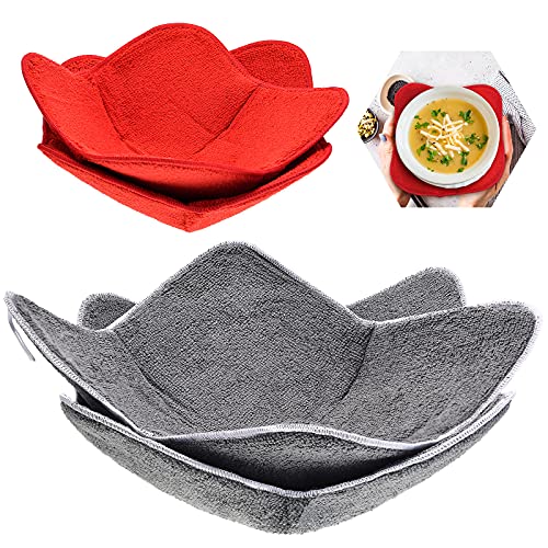 4 Pieces 2 Sizes Bowl Holders Sponge and Microfiber Small Bowls Holder Large Bowl Potholders for Microwave Heat Insulated Plate Bowl Food Warmer for Home Kitchen and Hot Bowl Holder