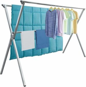 augmirr clothes drying racks outdoor, 80 inches updated version,stainless steel laundry drying rack for indoor outdoor and the balcony,length adjustable saves space,with windproof hooks(silver02)