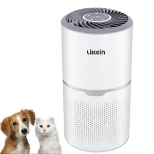 likein air purifier for home with h13 true hepa filter, 22db filtration system cleaner, 3-13w low energy consumption, remove 99.97% pets hair dander pollen dust smoke odors, white