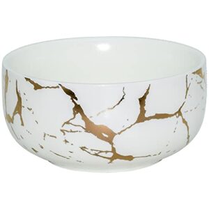 lucck ceramic cereal bowl marble soup bowl 17 oz ceramic rice bowl luxury gold inlay dessert bowl microwave and dishwasher safe for oatmeal snack (white)