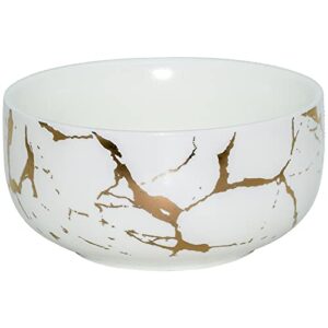 LUCCK Ceramic Cereal Bowl Marble Soup Bowl 17 OZ Ceramic Rice Bowl Luxury Gold Inlay Dessert Bowl Microwave and Dishwasher Safe for Oatmeal Snack (White)