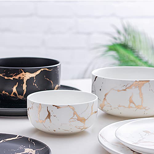 LUCCK Ceramic Cereal Bowl Marble Soup Bowl 17 OZ Ceramic Rice Bowl Luxury Gold Inlay Dessert Bowl Microwave and Dishwasher Safe for Oatmeal Snack (White)