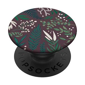 green botanical fern foliage & white berry floral pattern popsockets swappable popgrip