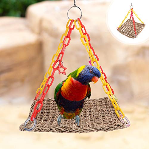 POPETPOP Straw Rope Parrot Swing Perch Birds Flying Trapeze Toy Parakeets Molar Toys Parrot Macaw Training Toys Parakeets Biting Plaything Hanging Toy