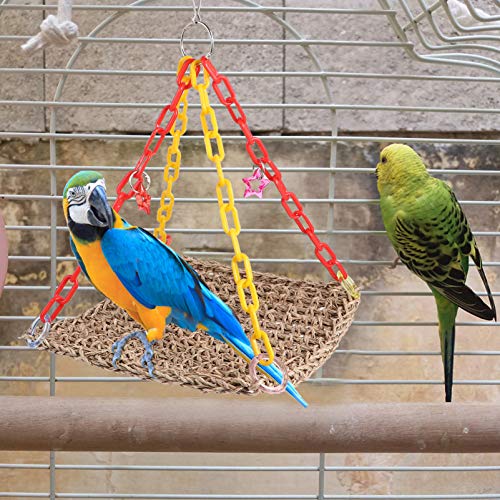 POPETPOP Straw Rope Parrot Swing Perch Birds Flying Trapeze Toy Parakeets Molar Toys Parrot Macaw Training Toys Parakeets Biting Plaything Hanging Toy