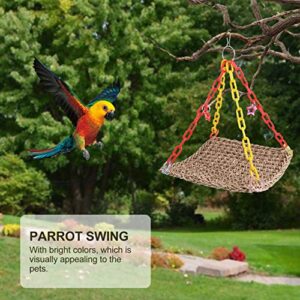 POPETPOP Straw Rope Parrot Swing Perch Birds Flying Trapeze Toy Parakeets Molar Toys Parrot Macaw Training Toys Parakeets Biting Plaything Hanging Toy