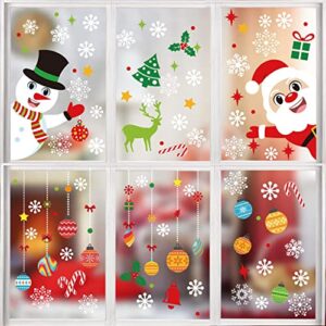 KIMOBER 150 PCS Christmas Window Clings,Santa Claus Snowman Christmas Balls Window Glass Decorations for Party Supplies