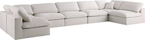 meridian furniture plush collection contemporary down filled cloud-like comfort overstuffed velvet upholstered modular u-shaped sectional, 7-seater, armless, cream
