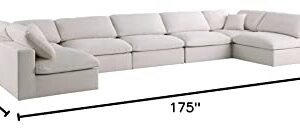 Meridian Furniture Plush Collection Contemporary Down Filled Cloud-Like Comfort Overstuffed Velvet Upholstered Modular U-Shaped Sectional, 7-Seater, Armless, Cream