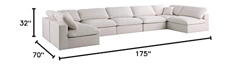 Meridian Furniture Plush Collection Contemporary Down Filled Cloud-Like Comfort Overstuffed Velvet Upholstered Modular U-Shaped Sectional, 7-Seater, Armless, Cream