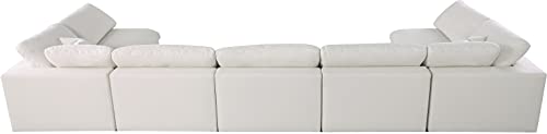 Meridian Furniture Plush Collection Contemporary Down Filled Cloud-Like Comfort Overstuffed Velvet Upholstered Modular U-Shaped Sectional, 7-Seater, Armless, Cream