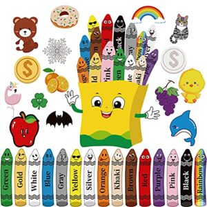 31 pieces colorful crayons cutouts bulletin board set color poster pencils fruit animal cutout stickers bulletin board accent for educational preschool learning classroom decor