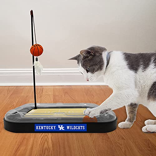 Cat Scratch Toy NCAA KENTUCKY Wildcats REVERSIBLE Basketball Court Felt/Cardboard Cat Scratcher Toy. Interactive Cat Ball Bell in Tracks. 6-in-1 CAT TOY: Cat Wand Poll, CATNIP-FILLED Plush Basketball