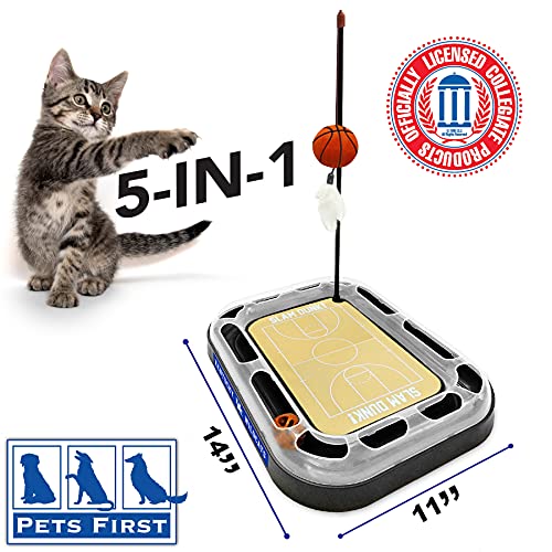 Cat Scratch Toy NCAA KENTUCKY Wildcats REVERSIBLE Basketball Court Felt/Cardboard Cat Scratcher Toy. Interactive Cat Ball Bell in Tracks. 6-in-1 CAT TOY: Cat Wand Poll, CATNIP-FILLED Plush Basketball