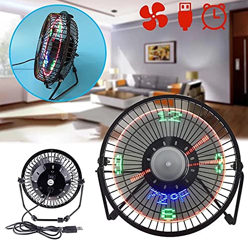 TKUS USB LED Clock Mini Fan with Real Time Temperature Display Desktop 360 Cooling Fans for Home Office Summer