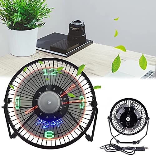 TKUS USB LED Clock Mini Fan with Real Time Temperature Display Desktop 360 Cooling Fans for Home Office Summer