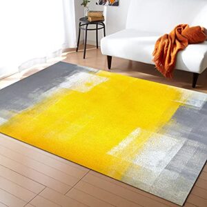 kithome contemporary non-slip area rug grey and yellow abstract art texute printed rugs art carnival rubber backing living room floor mats rectangle area rug carpet for indoor 2.7'x5'