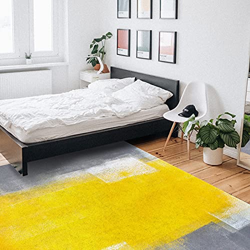 KITHOME Contemporary Non-Slip Area Rug Grey and Yellow Abstract Art Texute Printed Rugs Art Carnival Rubber Backing Living Room Floor Mats Rectangle Area Rug Carpet for Indoor 2.7'x5'