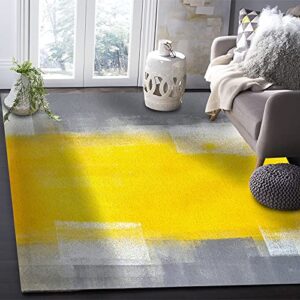 KITHOME Contemporary Non-Slip Area Rug Grey and Yellow Abstract Art Texute Printed Rugs Art Carnival Rubber Backing Living Room Floor Mats Rectangle Area Rug Carpet for Indoor 2.7'x5'