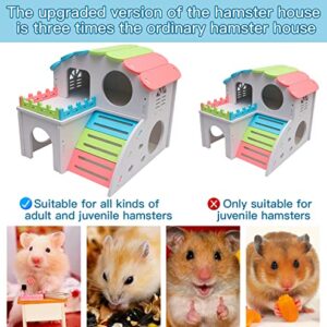 Syrian Hamster Toys Set, Improved Version 8.7 IN Large Hamster House, Wooden Gerbil Hideout, Small Animals Seesaw, Guinea Pig Sport Exercise Toys, Rainbow Bridge, Swing, Dwarf Hamster Cage Accessories