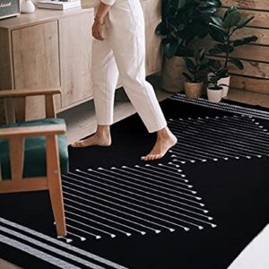 Boho Area Rug 4'x6' Woven Black Rugs Cotton Moroccan Geometric Chic Bohemian Indoor Outdoor Rug Farmhouse Throw Rug Washable Floor Carpet for Entry Mat Living Room Bedroom Patio Decor