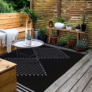 Boho Area Rug 4'x6' Woven Black Rugs Cotton Moroccan Geometric Chic Bohemian Indoor Outdoor Rug Farmhouse Throw Rug Washable Floor Carpet for Entry Mat Living Room Bedroom Patio Decor